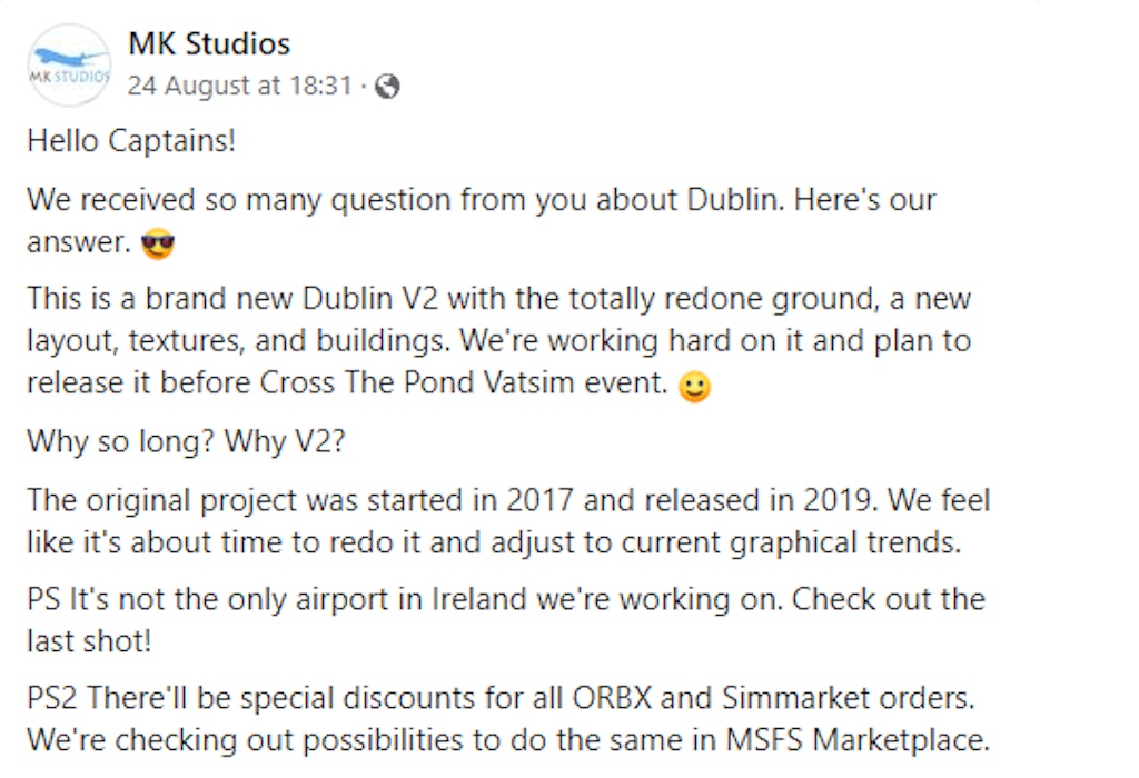 MK Studios provide ETA for Dublin's new runway in MSFS