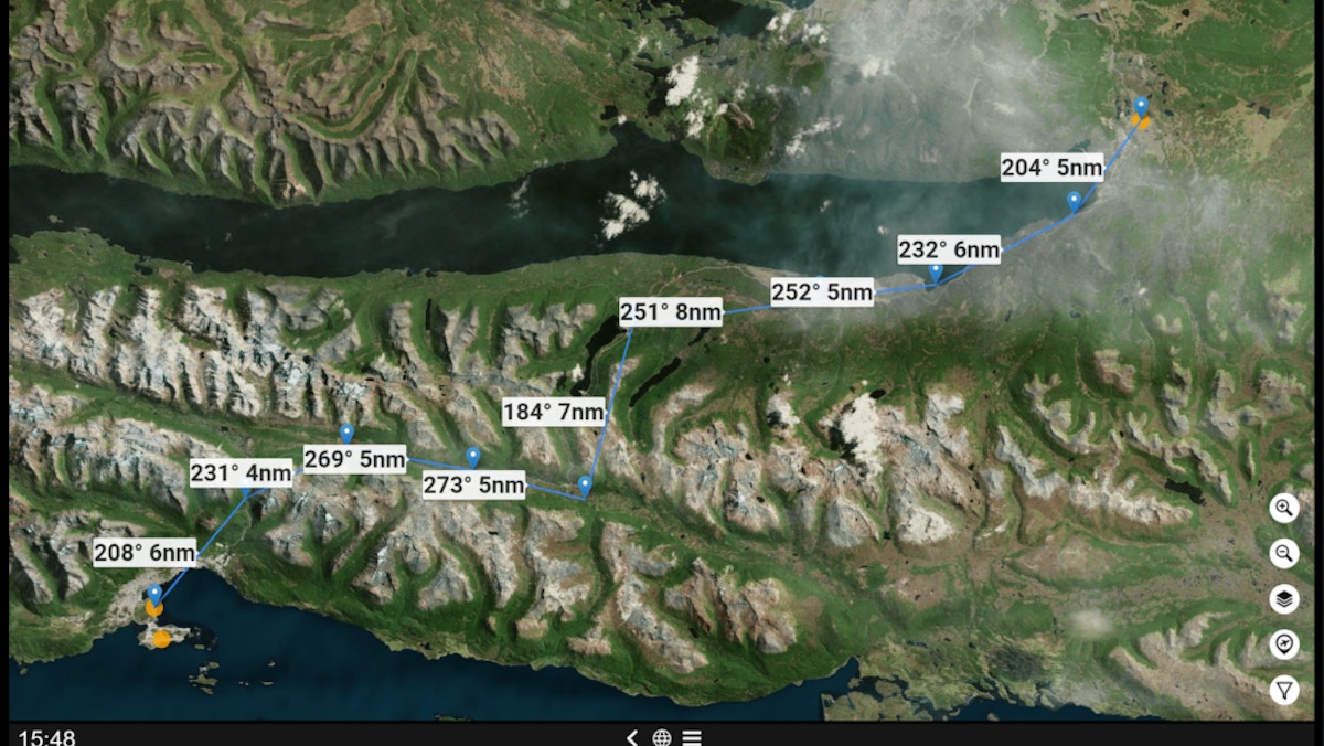 An in-game preview of the Sky4Sim pad showing a flight plan overlaid onto a satellite image of mountainous terrain.