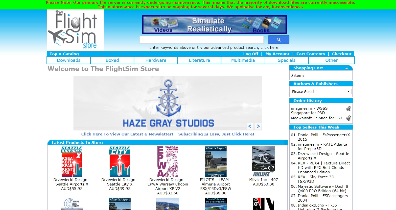 FlightSim Store Downloadable Products Unavailable FSElite