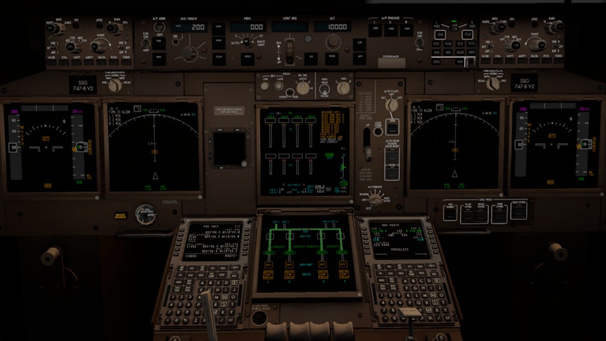 New SSG Previews of 747-8 Cockpit Night Lighting