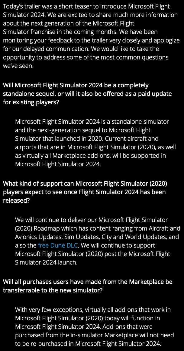 Microsoft Shares Flight Simulator 2024 FAQ