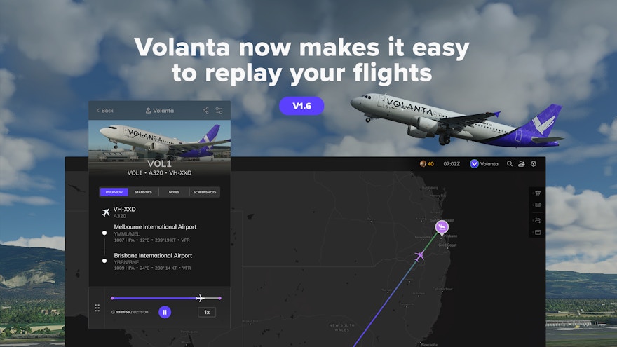 Volanta Updated to v1.6 – Flight Playback Controls, Improved Map, and More